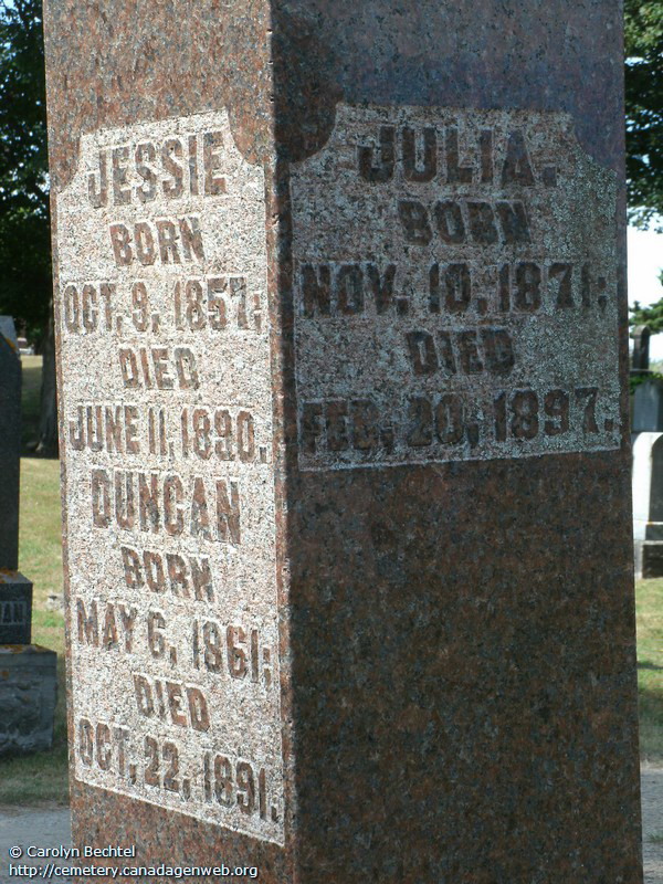 Photo of headstones/McL headstone Julia, Jessie, Duncan Kincardine